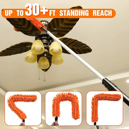 LAANPOLE 36FT Reach Ceiling Fan Cleaner Duster, Fan Blade Cleaner Kit with 7-30FT Extension Pole, Microfiber Duster & Replaceable Cleaning Cloth for Blades, Ceiling, Furniture