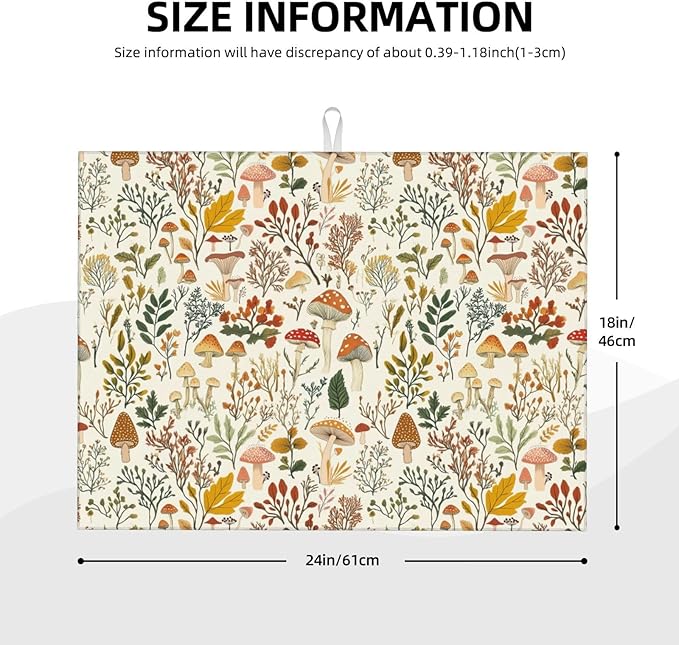 Mushroom Dish Drying Mat For Kitchen Microfiber Drying Mats Absorbent Reversible Dish Pad Draining Mats For Countertop Coffee Mats 18x24 Inch
