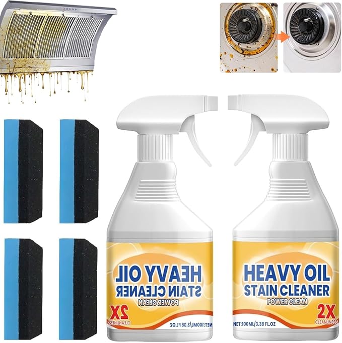 Kitchen Heavy Oil Cleaner Spray,3.38 Oz All Purpose Kitchens Heavy Oil Cleaning Agent, Grease Remover,Kitchen Degreasing Cleaning Spray for Stove,Oven,Dishwasher,Appliances (2PC With 2 Sponge)