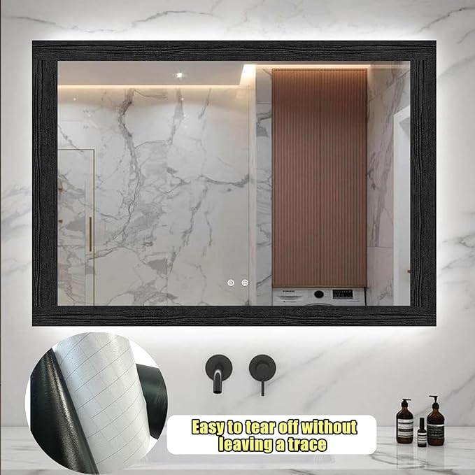 Teemall 10M Black Wood Grain Removable PVC Waterproof Border Wall Decor Removable Self Adhesive Kitchen Bathroom Tiles Sticker Wallpaper 4.2x390 (Black, 4" x 390")