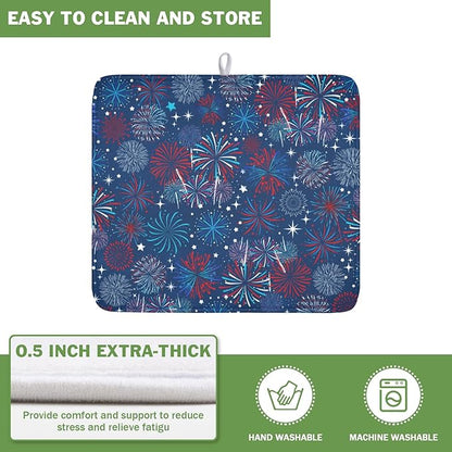 4th of July Patriotic Dish Drying Mat for Kitchen Counter 16 x 18 Inch Independence Day Dish Drainer Mat Absorbent Microfiber Firework Dish Rack Pad for Coffee Dining Bar Decor