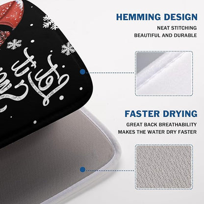Black Snowman Dish Drying Mats for Kitchen Counter, Winter Snowflake Dish Mat Absorbent Reversible Microfiber Dish Drying Pad Christmas Kitchen Drying Mat Dish Drainer Rack Mats for Bar 18”x24”