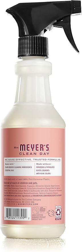 Mrs. Meyer's All-Purpose Cleaner Spray, Rose, 16 Fl oz (Pack of 5)