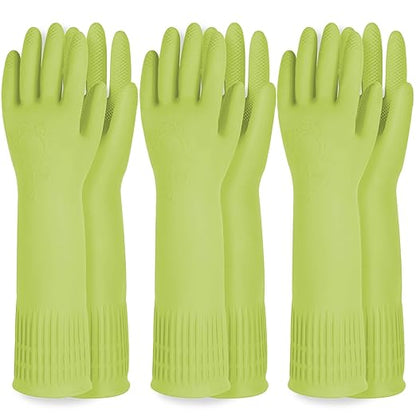 Reusable Waterproof Household Dishwashing Cleaning Rubber Gloves, Non-Slip Kitchen Glove (Green, Large (Pack of 3))
