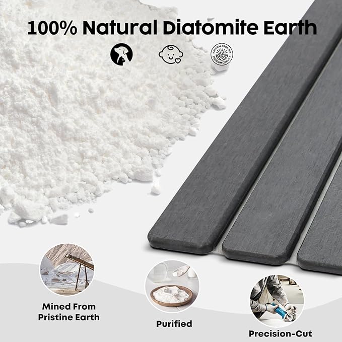 Large Stone Dish Drying Mat for Kitchen Counter, Premium Diatomaceous Earth Coaster Set for Dishes with Free Drainer Rack| Non-Slip Kitchen Sink Mat | Fast-Absorbing, Eco-Friendly, 24"×16", Dark Grey