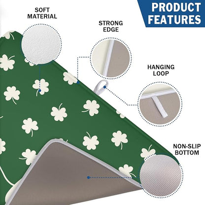 St Patricks Day Lucky Clover Dish Drying Mats for Kitchen Counter Green White Shamrock Dish Drying Pad St Patrick Microfiber Absorbent Reusable Washable Large Dishes Drying Mat 18x24 Inch