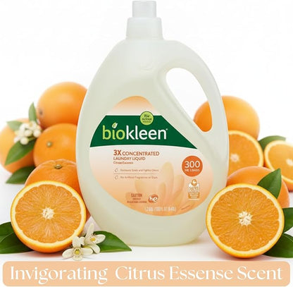Biokleen Natural Laundry Detergent Liquid - 300 Loads- Eco Friendly Concentrated Plant Based Safe for Kids and Pets No Artificial Colors or Preservatives