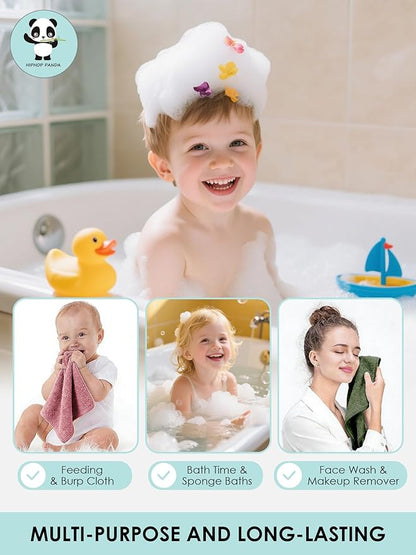 HIPHOP PANDA Baby Washcloths, Rayon Made from Bamboo - 2 Layer Ultra Soft Absorbent Newborn Bath Face Towel - Reusable Baby Wipes for Delicate Skin - Boho Earth Tones, 6 Pack