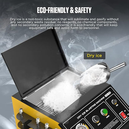 QPKING HTS705 Portable Dry Ice Blasting Machine for Auto Carbon Cleaning, 0-3.2Kg/min Adjustable, 5KG Non-Toxic Cleaner for Automotive/Aviation/Mold, 110V/220V
