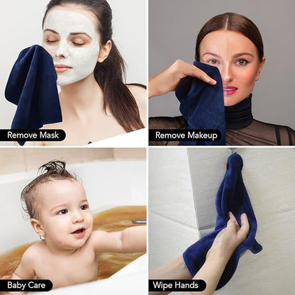 SINLAND Microfiber Facial Cloths Fast Drying Washcloth 12inch x 12inch (Pack of 10, Navy Blue)