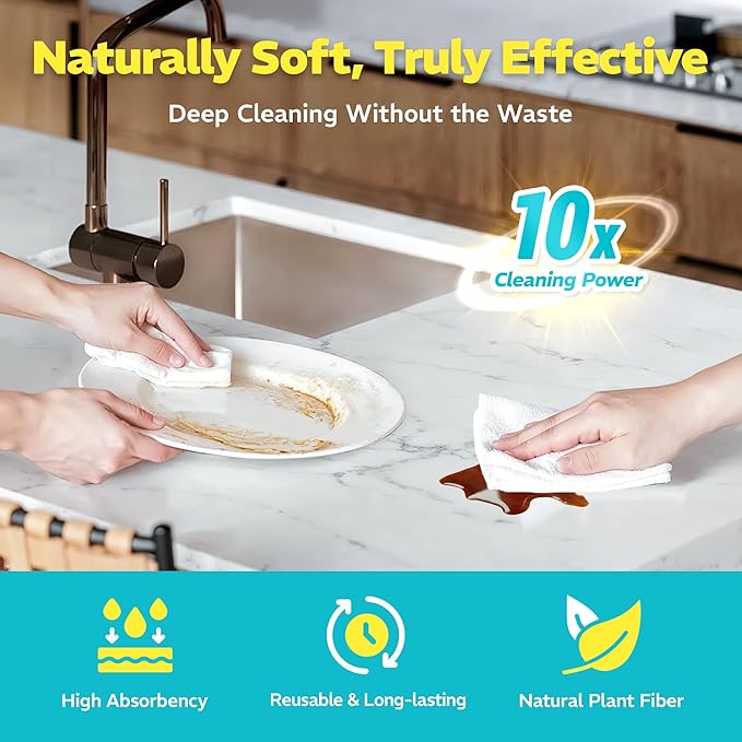 90 Pack Plant-Based Microfiber Cleaning Cloth Rolls, Washable & Reusable Paper Towels for Kitchen, Ultra Absorbent, Scratch Free, Lint Free, Cleaning Supplies, 8.6" x 11.8" (2 Rolls)