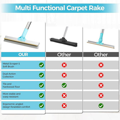 Carpet Rake for Pet Hair Removal, 2026 Upgraded Reusable Pet Hair Remover Broom, 54’’ Adjustable Long Handle Dog & Cat Carpet Rake,2 Pcs Carpet Brush Rake for Rugs, Mats, Couch, Furniture