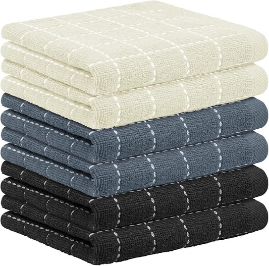 Nialnant 6 Pack Dish Cloths for Washing Dishes, 100% Cotton Reusable Cleaning Rag,Ultra Soft Absorbent, Quick Drying Dish Towels for Kitchen,12x12 Inches Beige+Grey+Black
