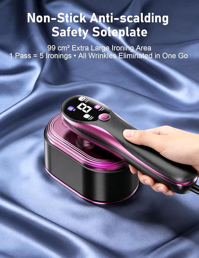 Travel Garment Steamer for Clothes with LED Display, 1200W Portable Handheld Steamer ＆ Iron 2 In 1, 10s Fast Heat Up, Large Ceramic Heat Panel, All-Fabric Quick Wrinkle Remover