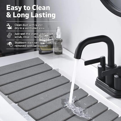 Stone Dish Drying Mat for Kitchen Counter – Collapsible 24"(L)×16 (W) Super Absorbent Diatomaceous Earth Dish Drying Mat, Grey Kitchen Counter Mats for Dishes ,Bottles, Cups, Match Any Countertop