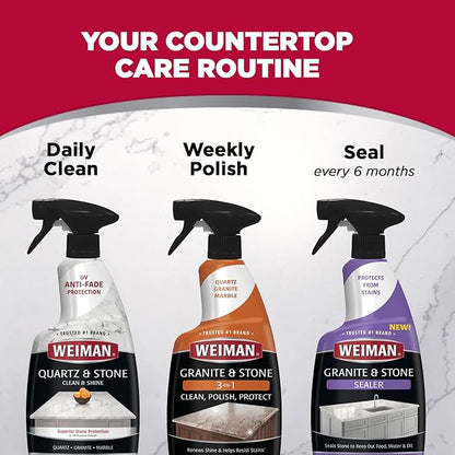 Weiman Quartz Countertop Cleaner and Polish - Clean & Shine Your Quartz Countertops Islands and Stone Surfaces with UV Protection
