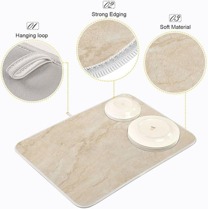 Natural Marble Texture Microfiber Dish Drying Mat Absorbent Dish Draining Mat Large Size 18 x 24 Dishes Drainer Mat for Countertop Dish Drying Pads