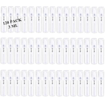Mini Spray Bottle, Clear Plastic Empty Sample Containers, Fine Mist Perfume Travel Refillable Spray Bottle Perfume Atomizer Small Portable Bottle for Cleaning, Essential Oils 120Pcs 3ml