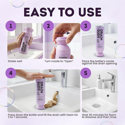 Foaming Drain Cleaner, Sink Cleaner and Deodorizer, Drain Clog Remover for Kitchen Sinks, Bathrooms, Shower Drains, Tubs, Washbasin, Clogged Pipe Opener, Lavender, 1 Pack