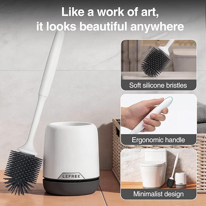Lefree 2 Pack Silicone Toilet Brush,Rubber Toilet Bowl Brush and Holder Set with Ventilated Holder, Toilet Cleaner Brush for Bathroom,Floor Standing & Wall Mounted Toilet Scrubber Without Drilling