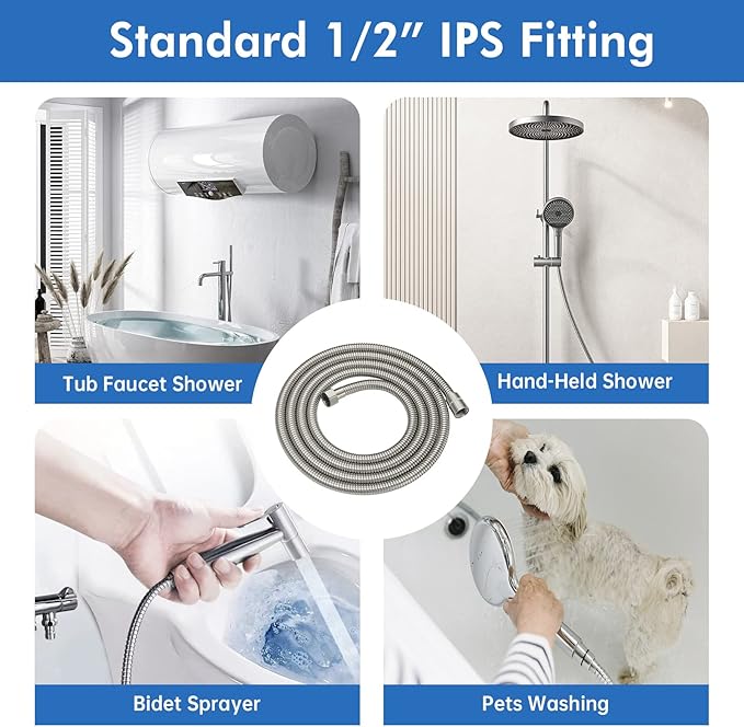 RUMOSE 98 inches Shower Hose Shower Head Extension Hose Extra Long Stainless Steel Shower Tube Attachment Flexible Handheld Shower Sprayer Hose, Brushed Nickel