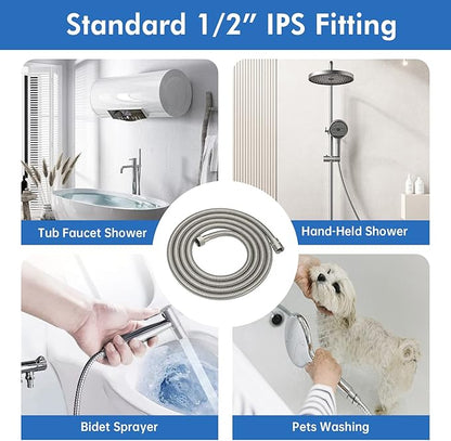 RUMOSE 98 inches Shower Hose Shower Head Extension Hose Extra Long Stainless Steel Shower Tube Attachment Flexible Handheld Shower Sprayer Hose, Brushed Nickel