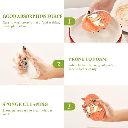 Corgi Dog Kitchen Scrub Sponges, Pop-up Kitchen Cleaning Sponges Reusable Dish Washing Sponges for Bathroom Household Cleaning 3 Pack - Non Scratch Scrubber