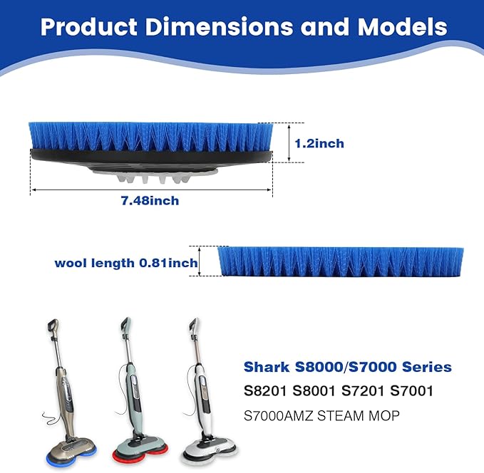 2 Pack Replacement Brush Heads for Shark, Brush Heads for Shark Compatible with S8201, S8001, S7001, S7201 - Steam Mop Pads with Nylon, Deep Clean Hardwood & Tile Floors, Scratch-Free- (Blue)