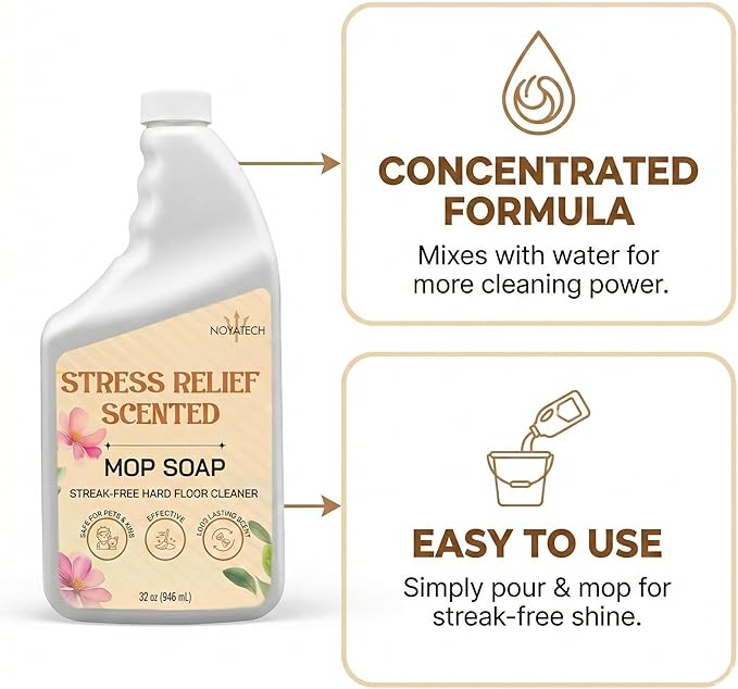 Scented Mop Soap – Stress Relief Aromatherapy Floor Cleaner Concentrate | Non-Toxic, Pet Safe, No Residue | Safe for Hardwood, Tile, Marble, Stone & Grout | All Mop Types | Made in USA