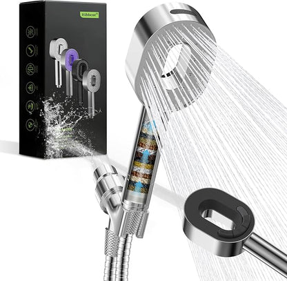 Hibbent Filtered Showerhead with handheld, High Pressure 5 Sprays Handheld Shower Head with Brass Holder& 71" Metal Hose, Water Softener for Hard Water-Remove Chlorine, Reduces Dry Itchy Skin, Chrome