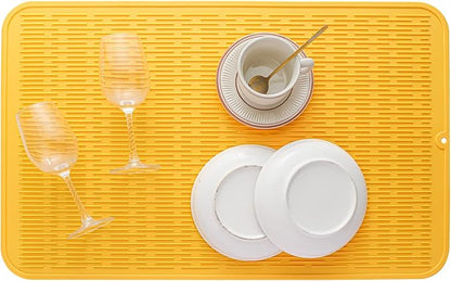 MicoYang Silicone Dish Drying Mat for Multiple Usage,Easy clean,Eco-friendly,Heat-resistant Silicone Mat for Kitchen Counter or Sink,Refrigerator or Drawer Liner Yellow 3XL 28 inches x 18 inches