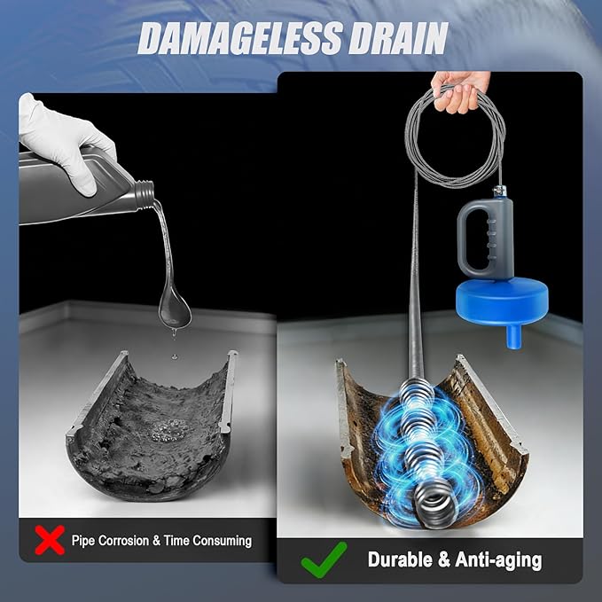 Drain Auger,32Ft Drain Snake Clog Remover,Flexible Snake Drain Hair Removal Tool,Pipe Drain Clog Remover,Plumbing Snake Pipe Blockage Dredging Tool,Bathroom Kitchen Sink Cleaner Tools