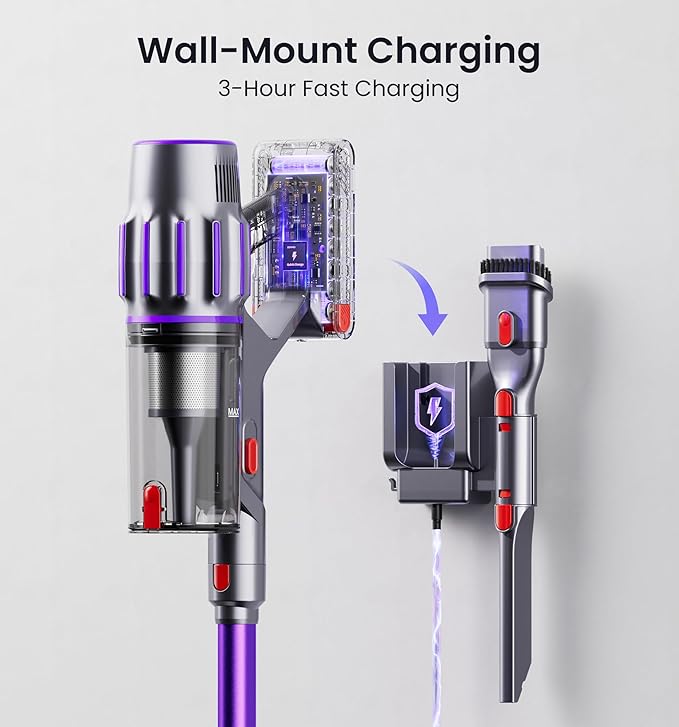 Cordless Vacuum Cleaner,650W 55KPA 90Mins Vacuum Cleaners for Home with Self-Standing,Smart Display,V-Shaped Anti-Tangle Brush,Wall Mount Charging,Cordless Stick Vacuum for Home,Floors,Carpet,Pet Hair
