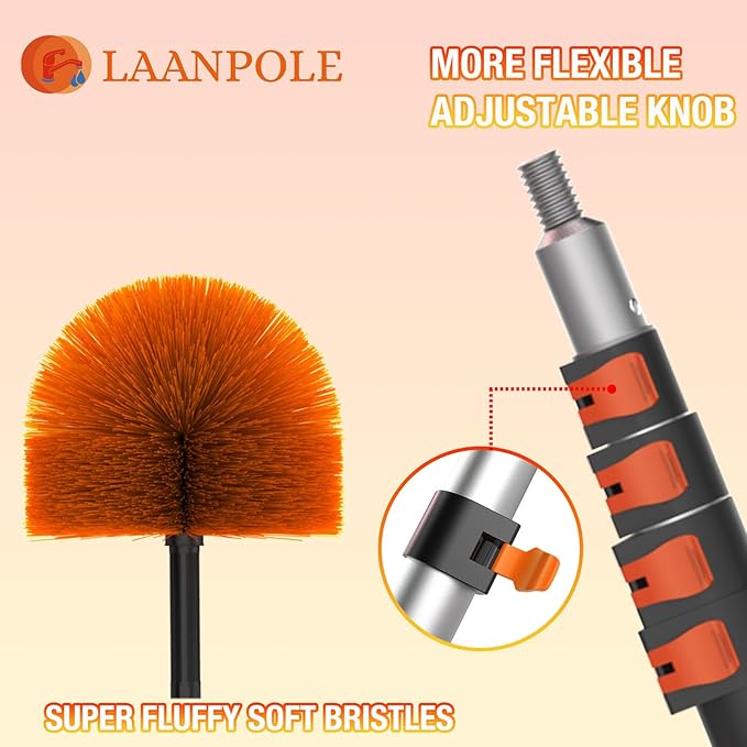 LAANPOLE 20FT Cobweb Duster with Extension Pole, Spider Web Brush for Cleaning Extendable, Professional Ceiling and Corner Dusters for Outdoor Indoor Use