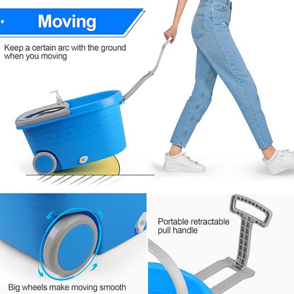 Spin Mop & Bucket, 360 Spinning Mop Bucket Kit, Stainless Steel Bucket Wringer Set, Plus 3 Replacement Head Refills, 360 Spinning Mopping System, 61" Extended Handle for Floor Cleaning (Blue)