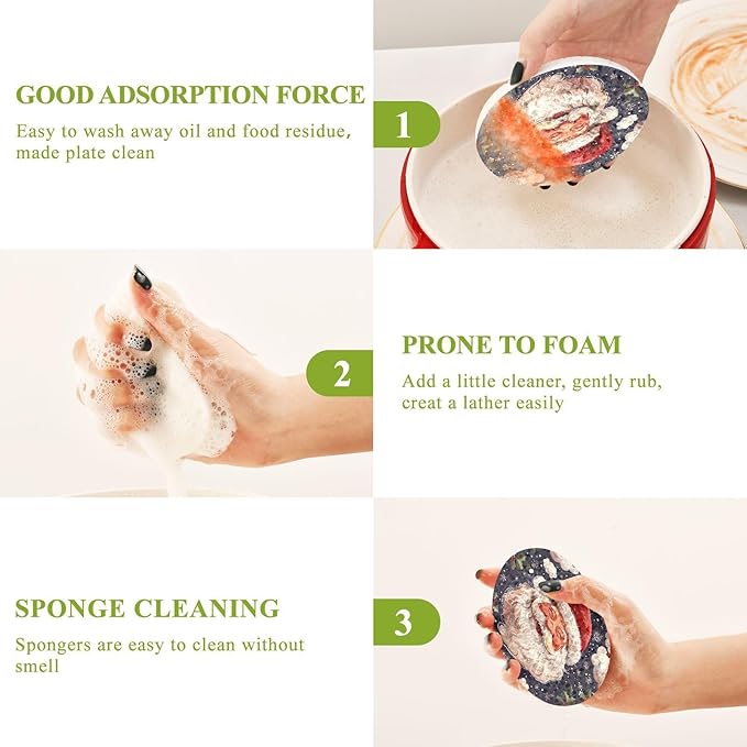 Christmas Santa Claus Kitchen Scrub Sponges, Pop-up Kitchen Cleaning Sponges Reusable Dish Washing Sponges for Bathroom Household Cleaning 3 Pack - Non Scratch Scrubber