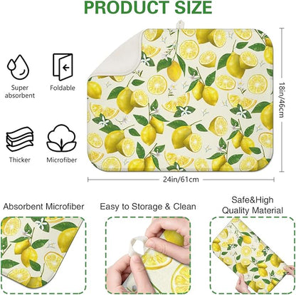 Dish Drying Mat Drainer Pads - Extra Large Microfiber Drying Mats for Dishes Kitchen Counter Super Absorbent Pads for Draining Racks (Yellow,18"x24" )