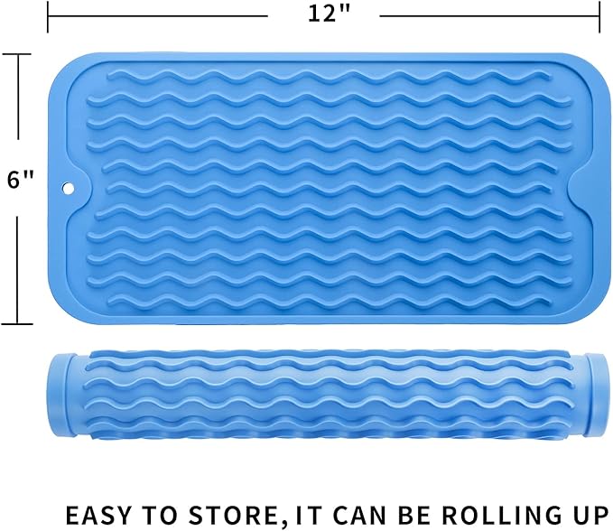 MicoYang Silicone Dish Drying Mat for Multiple Usage,Easy clean,Eco-friendly,Heat-resistant Silicone Mat for Kitchen Counter or Sink,Refrigerator or Drawer Liner Lichen BlueL S 12 inches x 6 inches