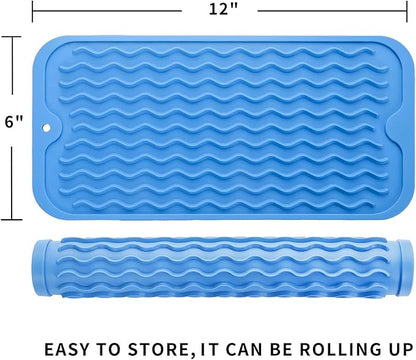 MicoYang Silicone Dish Drying Mat for Multiple Usage,Easy clean,Eco-friendly,Heat-resistant Silicone Mat for Kitchen Counter or Sink,Refrigerator or Drawer Liner Lichen BlueL S 12 inches x 6 inches
