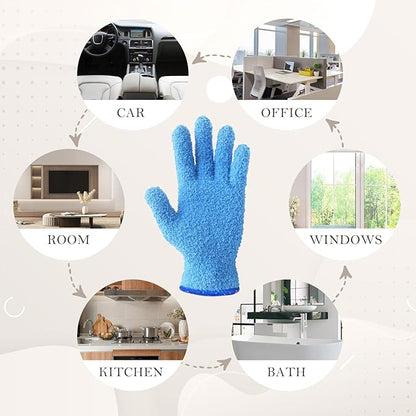 Evridwear Microfiber Dusting Gloves, Dusting Cleaning Glove for Plants, Blinds, Lamps and Small Hard to Reach Corners, 2 Pairs (Blue S/M)