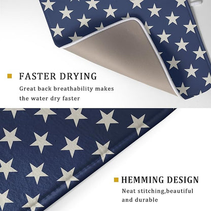 Patriotic July of 4th Blue Star Dish Drying Mat for Kitchen Counter 18x24 Memorial Independence Day Absorbent Reversible Microfiber Drying Mats Kitchen Countertop Protector Dishes Drainer Pad