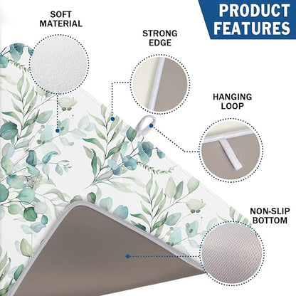 Watercolor Sage Leaves Dish Drying Mats for Kitchen Counter 16x18 Inch,Spring Leaves Kitchen Drying Mat,Sage Herbs Dishes Pad Dish Drainer Rack Mats Absorbent Fast Dry Kitchen Accessories