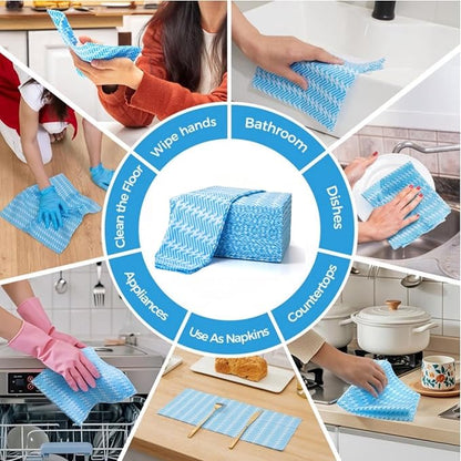 SUZZYVINE Disposable Cleaning Cloths Dry Handi Wipes Reusable Cloths Multi Purpose Washing Cloth Blue Dish Towels Dish Cloths for Kitchen Disposable Rags, Durable Soft and Dry Quickly 100 Count