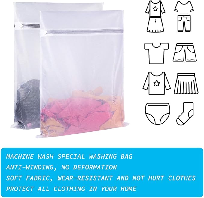 SUERIV Mesh Wash Bag for Washing Machine-Supper Zipper Net Laundry Bag for Travel,Lingerie,Sweater,Garment,Undergarment,Pack of 2 (20 Inch X 24 Inch)