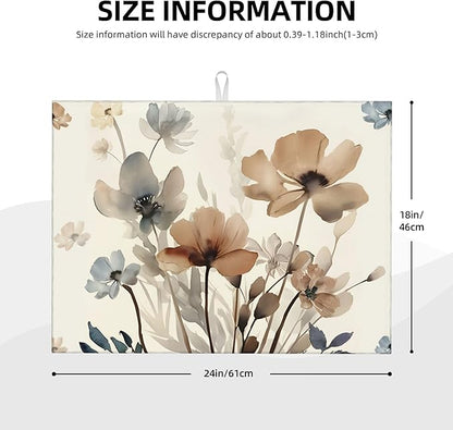 Floral Dish Drying Mat for Kitchen Counter, 18 x 24 Inch Microfiber Spring Summer Dish Mats for Drying Dishes, Absorbent Flowers Dish Drying Pad Kitchen Decor Rack Mat