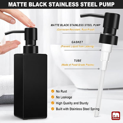 GMISUN Black Soap Dispenser Bathroom, Glass Hand Soap Dispenser with Stainless Steel Pump, 12 fl oz/350ml Refillable Dish Dispensers for Kitchen, Modern Liquid Lotion Bottles for Bathroom Countertop