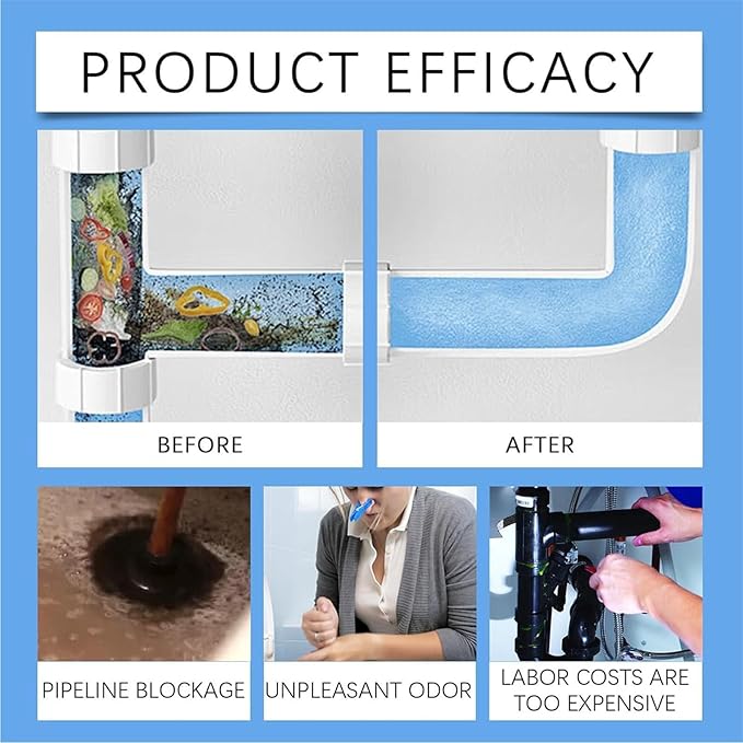 Strength Drain Cleaner - Powerful Pipe Dredging Agent, Pro Hair Drain Clog Remover & Cleaner, Quickly Clean Sewers and Eliminate Odors, Suitable for Bathroom, Kitchen, Shower, Sink & Toilet (2Pcs)