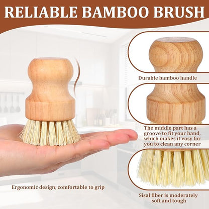 12 Pack Bamboo Scrub Brush for Dishes, Wooden Dish Scrubber Brushes with Natural Sisal Bristle Full Circle Scrub Brush for Kitchen Cleaning Dishes Iron Pot Pan Sink