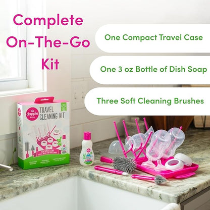 Dapple Travel Cleaning Kit with Bottle & Dish Soap, Drying Rack, Silicone Brush