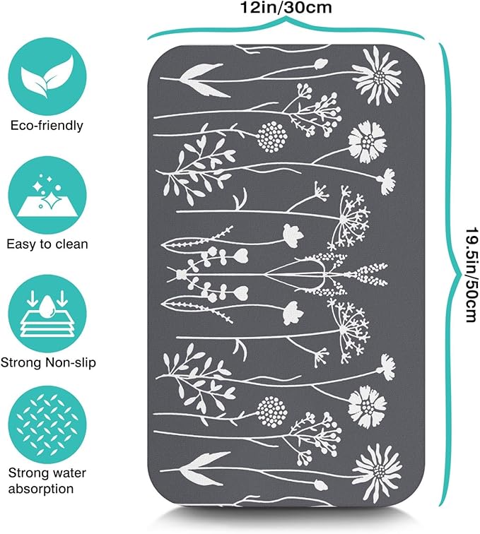 Dish Drying Mat for Kitchen Counter 20x12in Washable Quick Dish Drying Pad Rubber Backed Absorbent Draining Mat Fit Kitchen Counter,Bar,Under Sink,Dishes,Utensils,Dish Rack